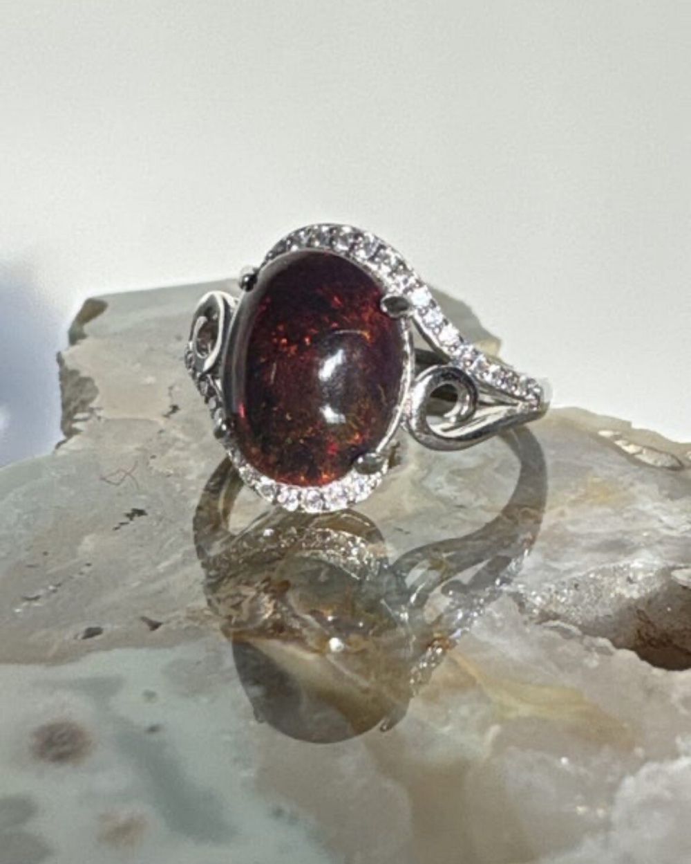 Dark Smoked Ethiopian Opal Sterling Silver Adjustable Ring