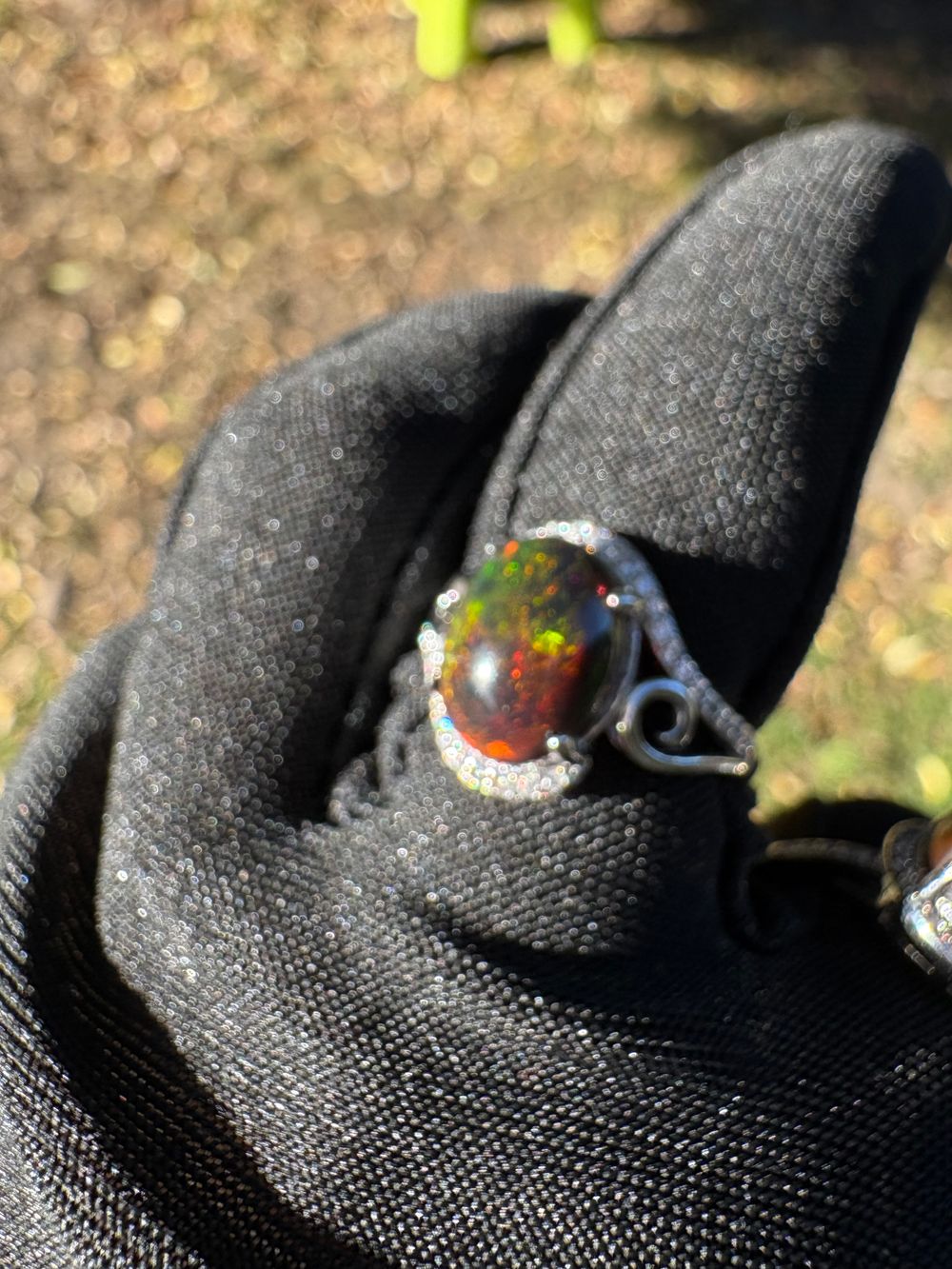 Dark Smoked Ethiopian Opal Sterling Silver Adjustable Ring