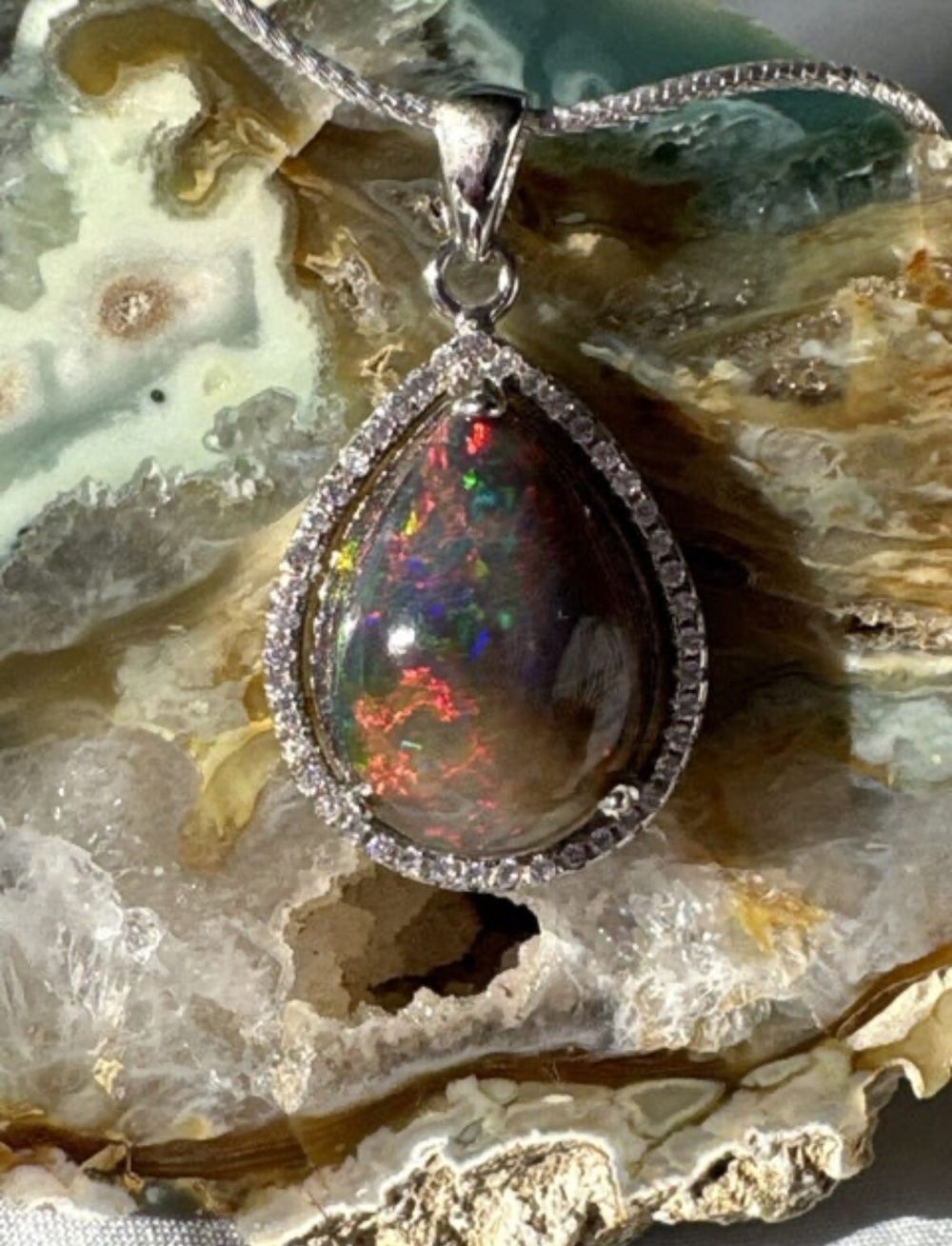 Opal Teardrop Silver Necklace