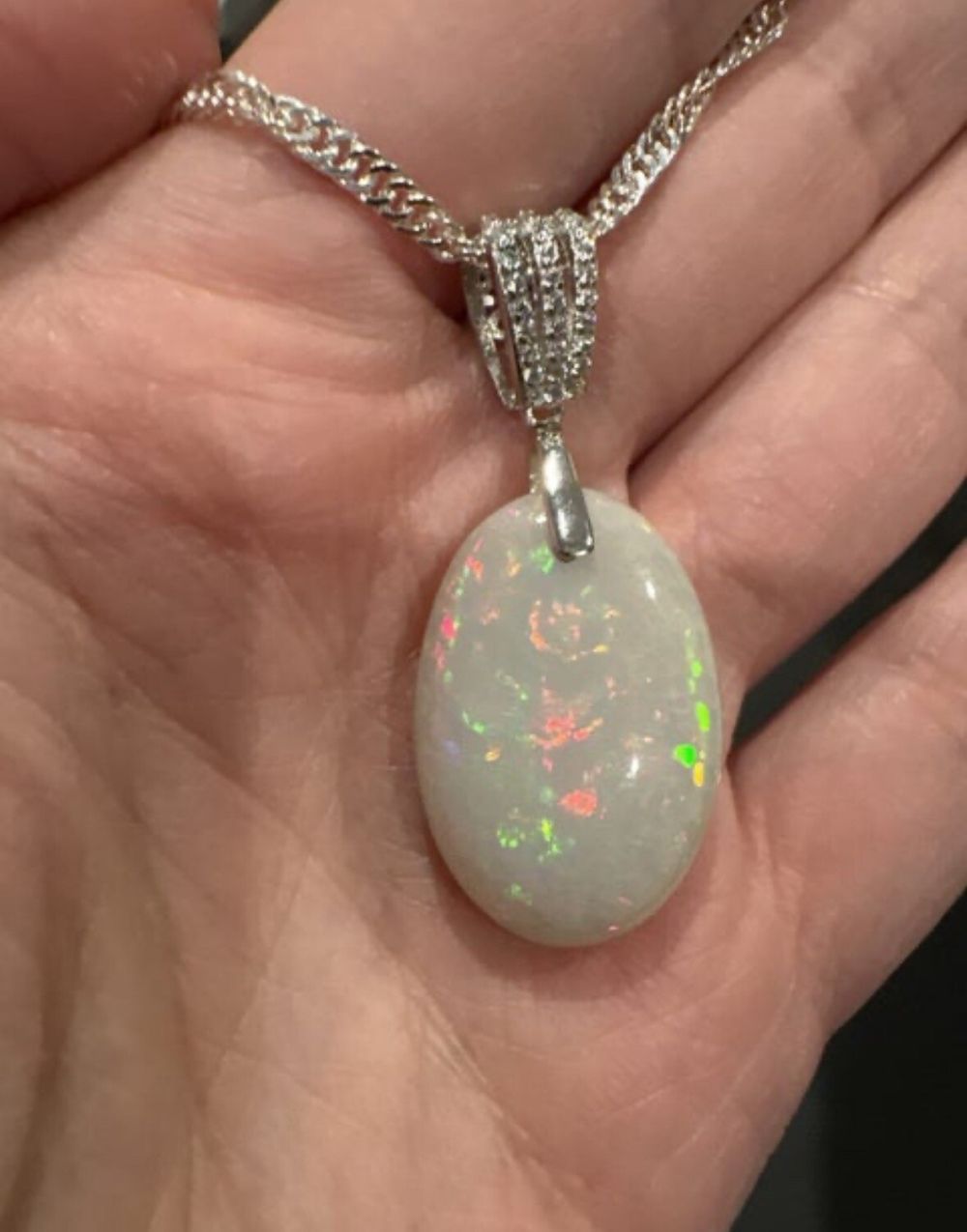 Silver 925 Large Opal Necklace