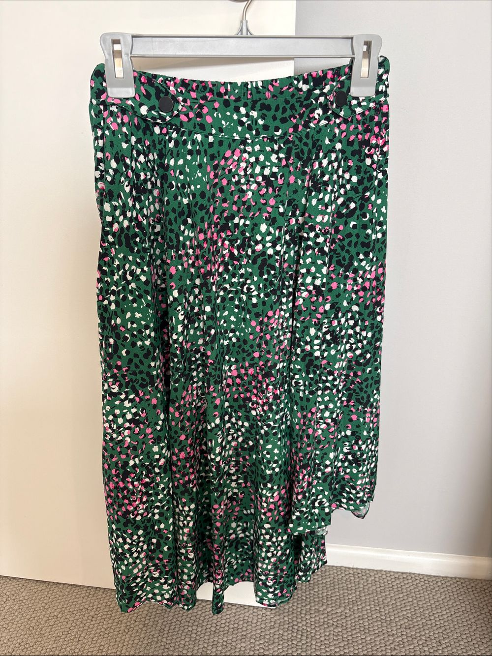 Topshop Green Painted Spot Pleat Midi Skirt