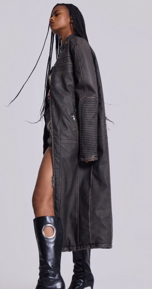 motor cross faux leather longline coat