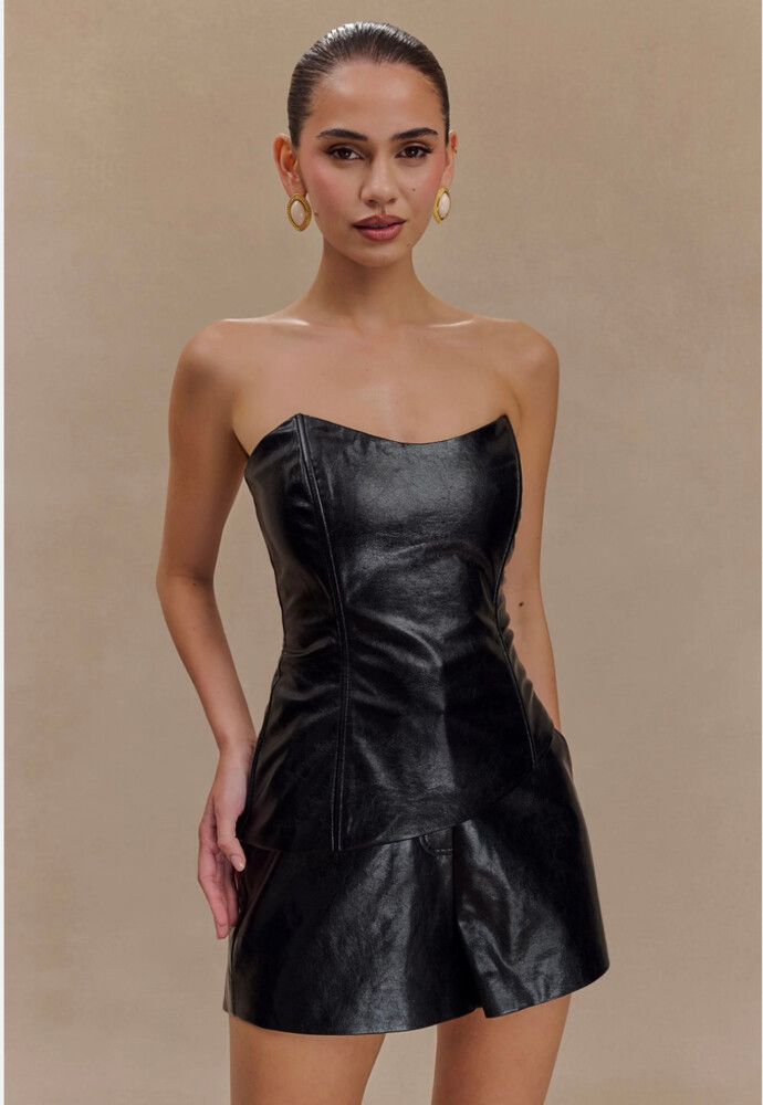 knee length dresses for ladies Anouk Faux Leather Strapless Mini Dress - Merlot main image 0
