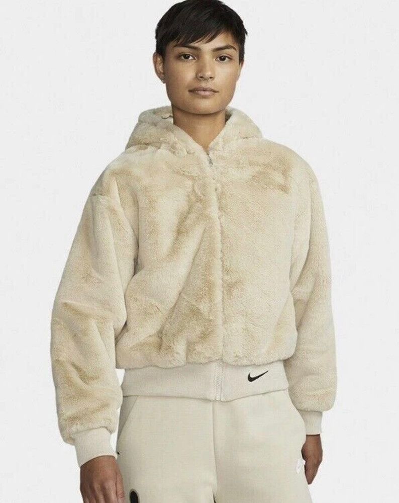 Nike Beige  cropped faux fur  Jacket