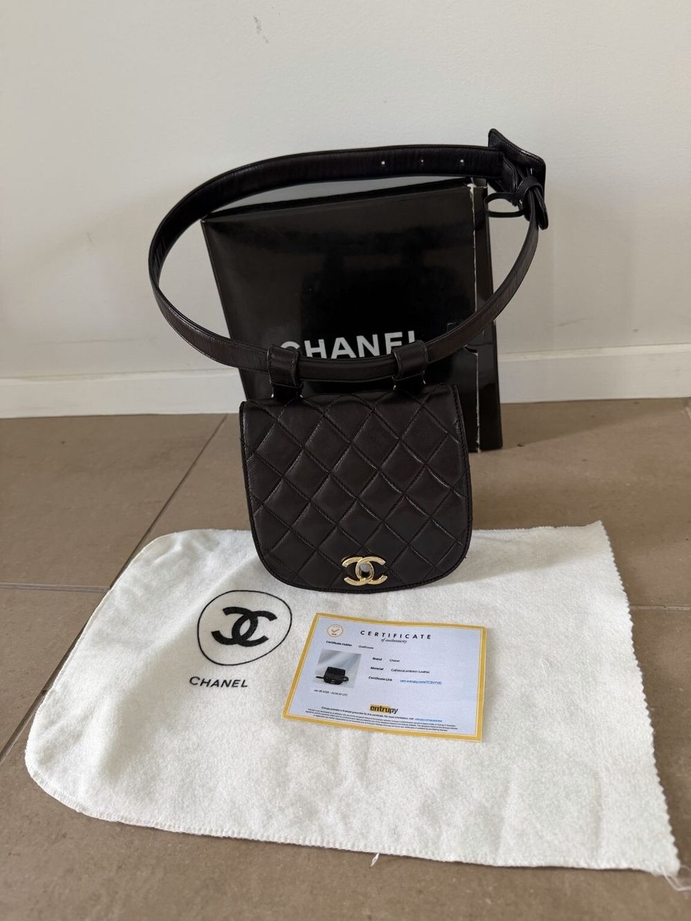Authentic Chanel Vintage Belt Bag Black Lambskin w/ Entrupy Certificate