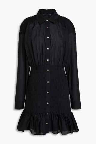 Black shirt mini dress with elastic ruching