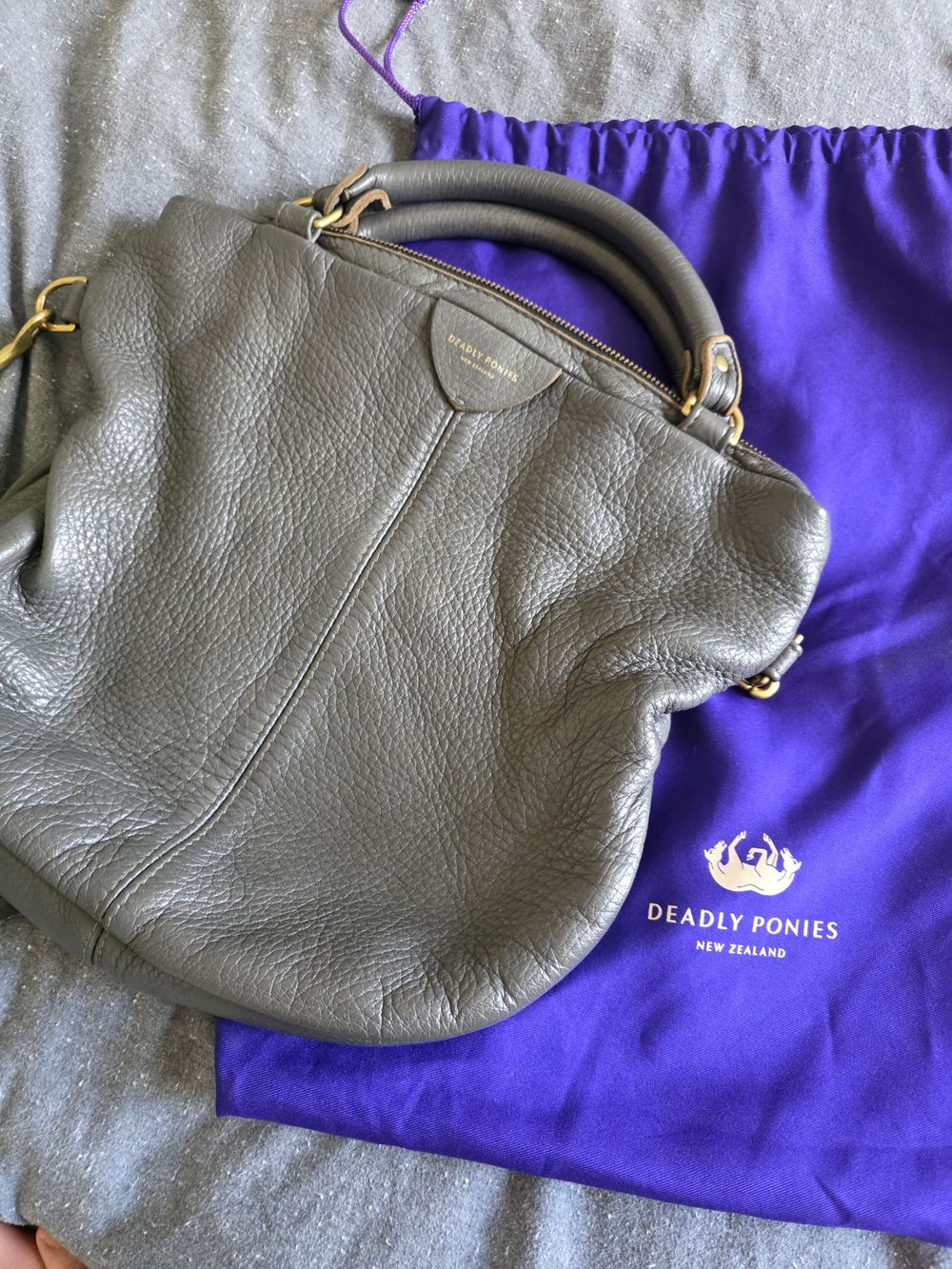 Deadly Ponies Grey Pebbled Leather Handbag