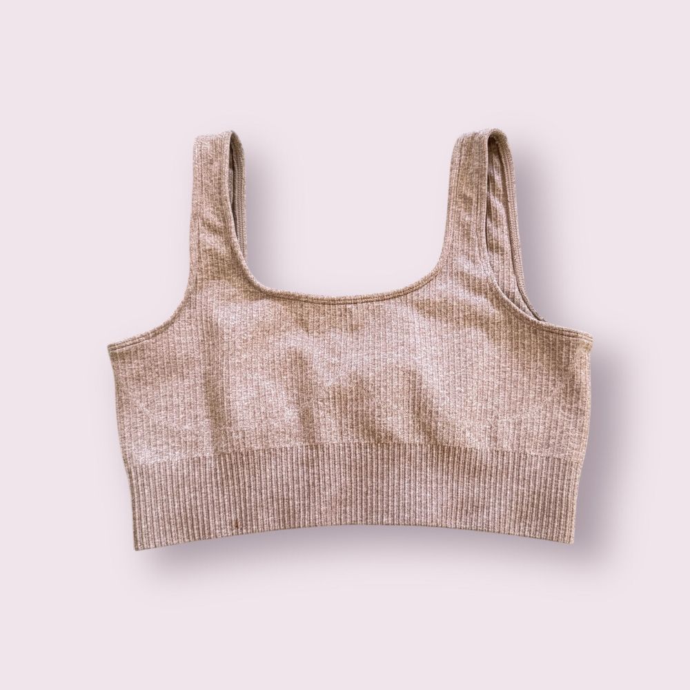 Aimn Beige Ribbed Sports bra