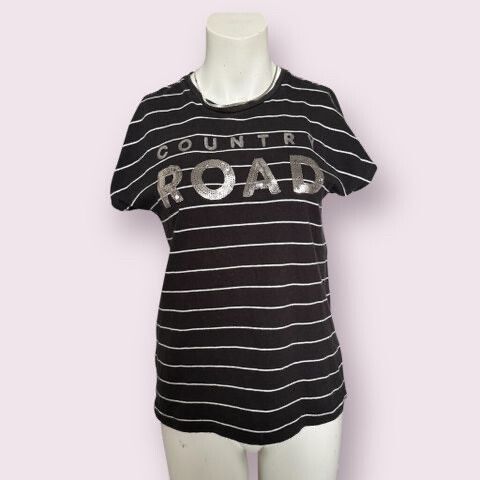 Country Road Black and White Striped Tee