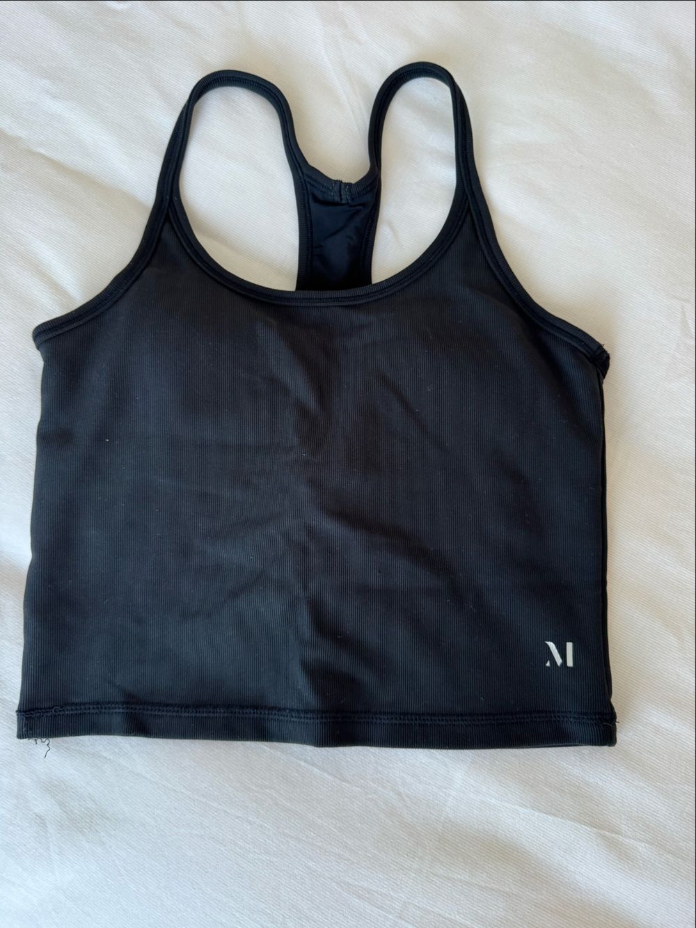 Marlow Black Ribbed Racerback Cropped Tank