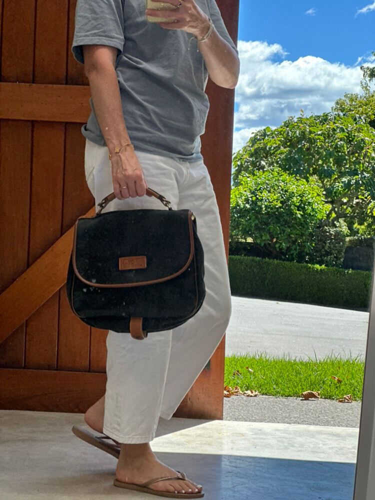 Leather Satchel Black With Brown Trim- Zippo