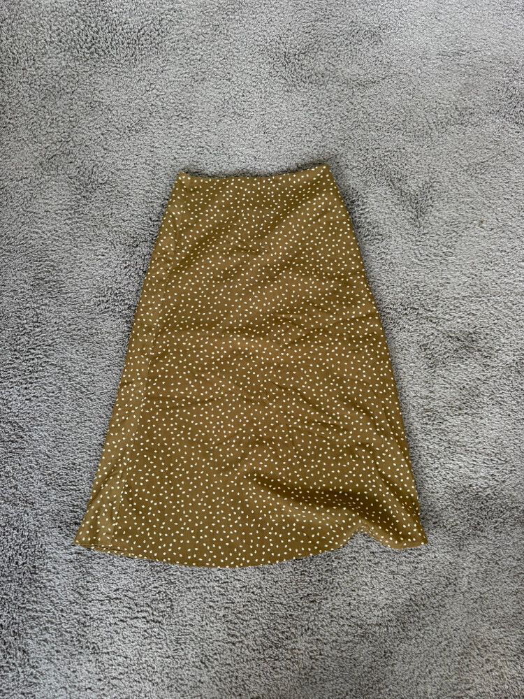 Olive Green Dotted Midi Skirt