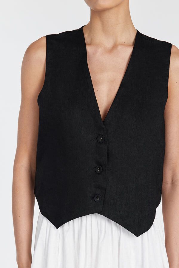 DIISH : black linen waistcoat / vest size 6 (AU8)