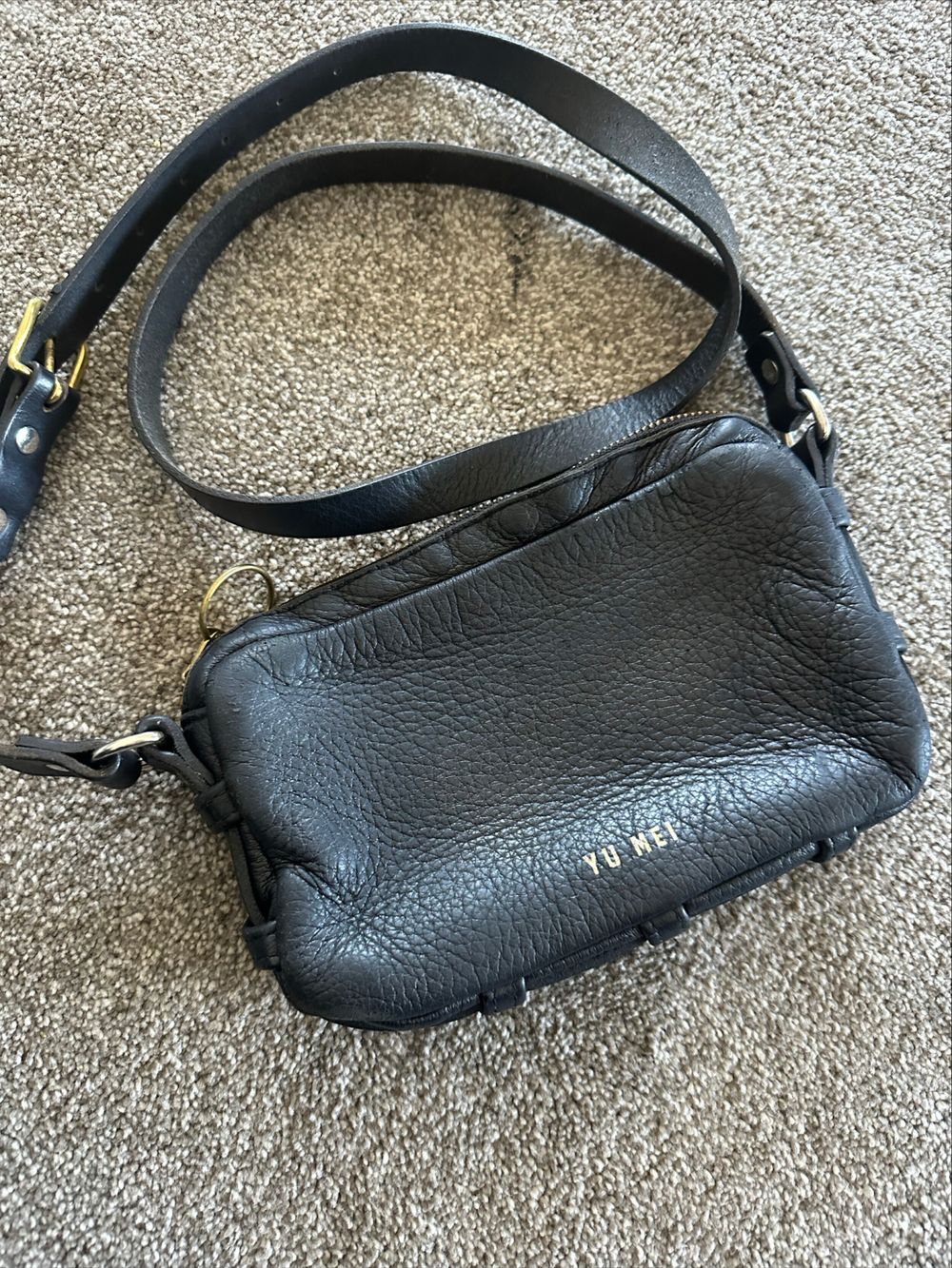 Yu Mei Black Leather Crossbody Bag