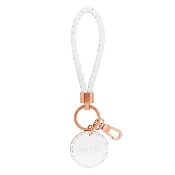 Leather Braided White Rose Gold Toned Keyring NWT