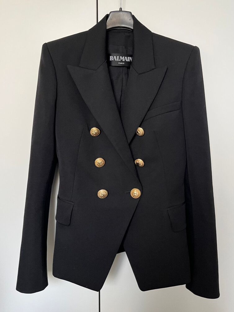 Balmain Black Wool Twill Double Breasted Blazer