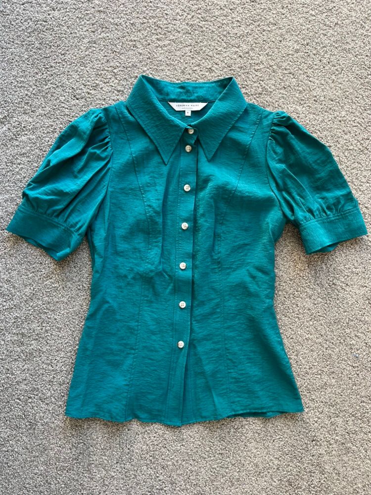 Veronika Maine Teal Puff Sleeve Shirt 6