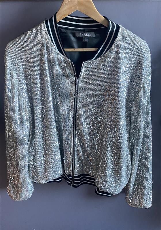 Lounge Silver Sequin Bomber Jacket