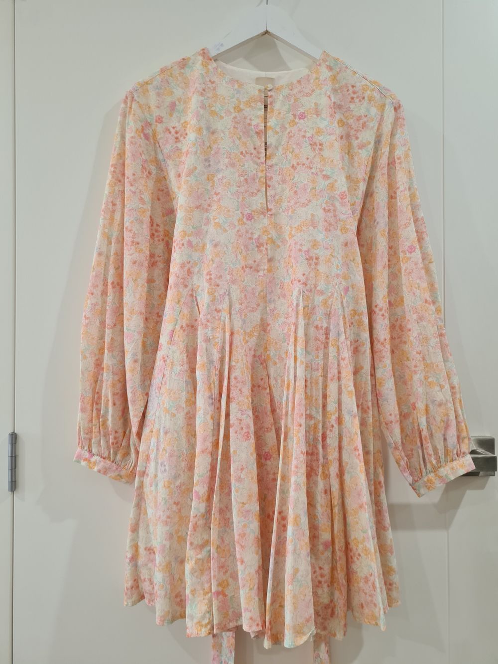 H&M Coral Pink Floral Cotton Long sleeve Flare Short Dress size 6-10