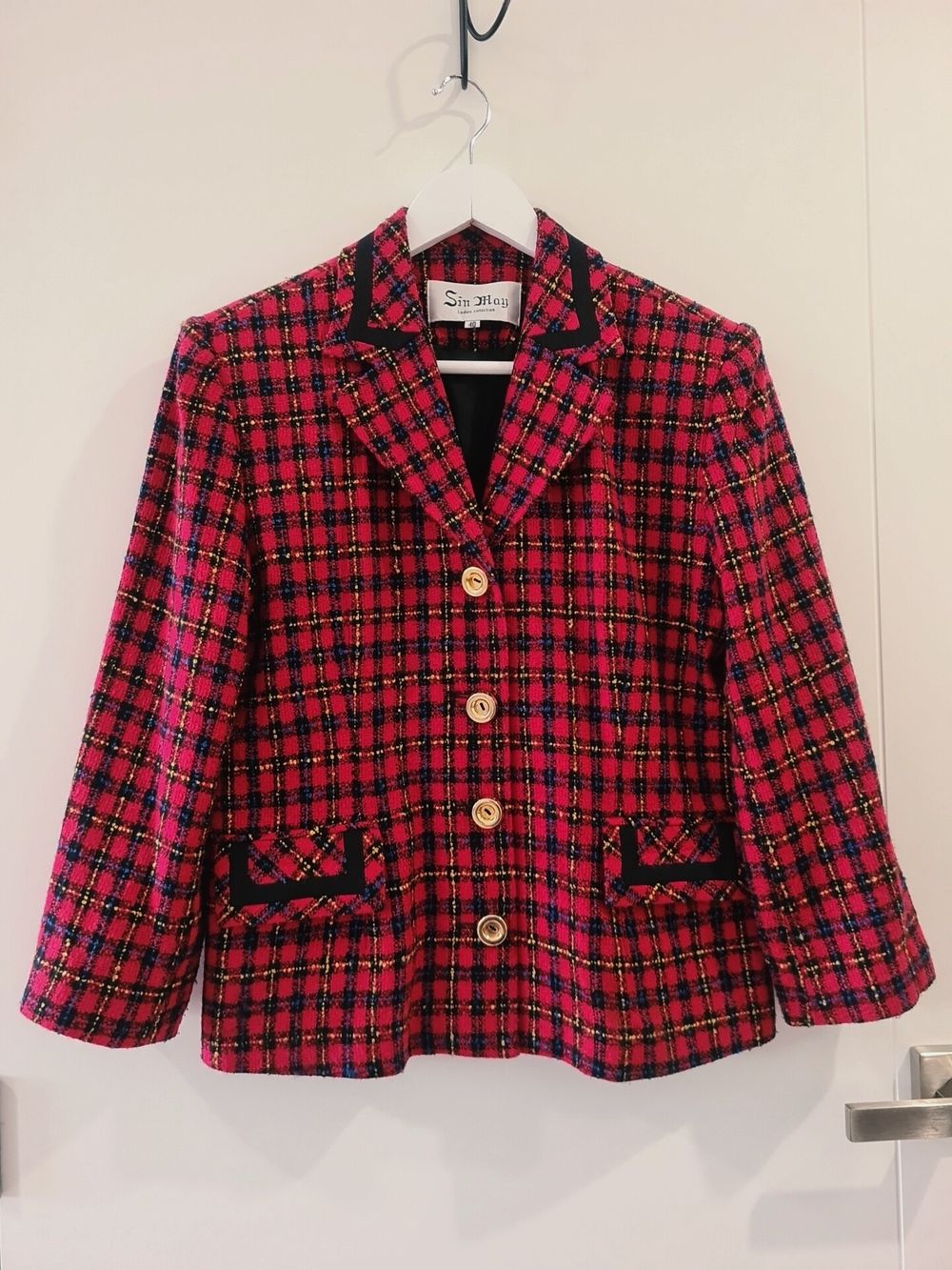 Real Vintage Red, Black and Golden Checked Blazer