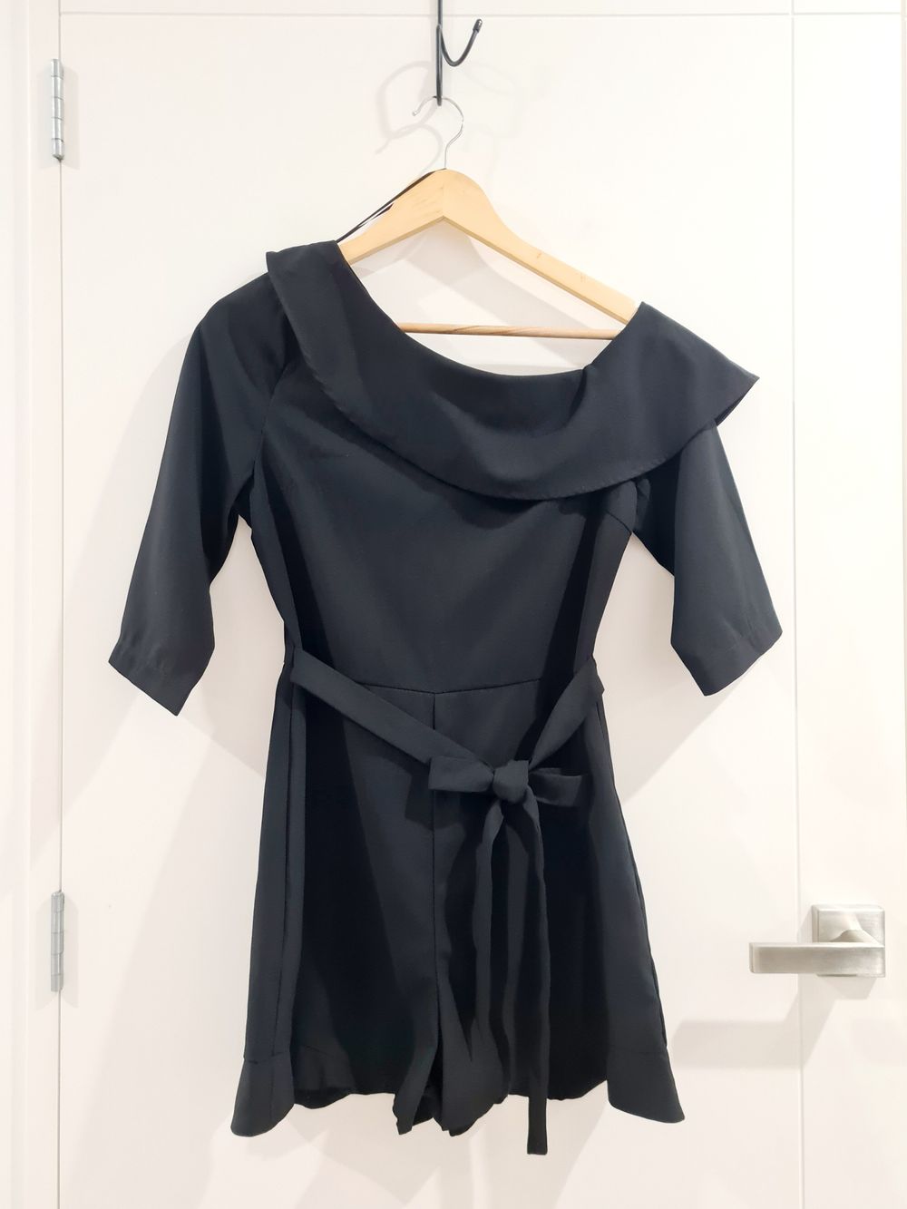 Pagani Black One Off Shoulder Short Sleeve Flare Playsuit