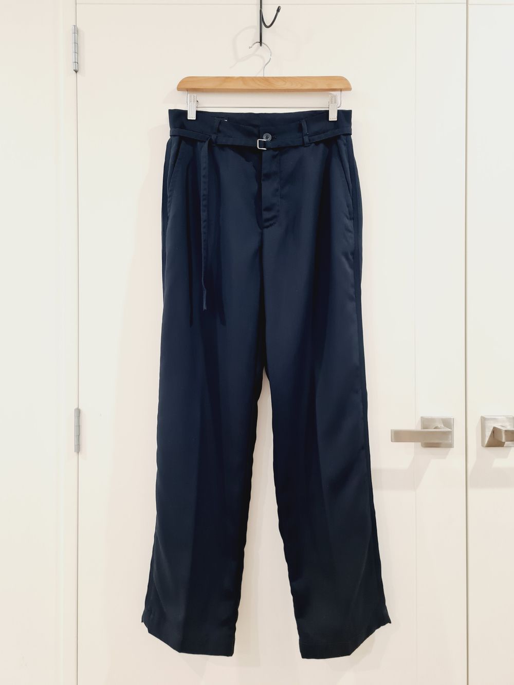 ZARA Lyocell Navy Wide-Leg Pants