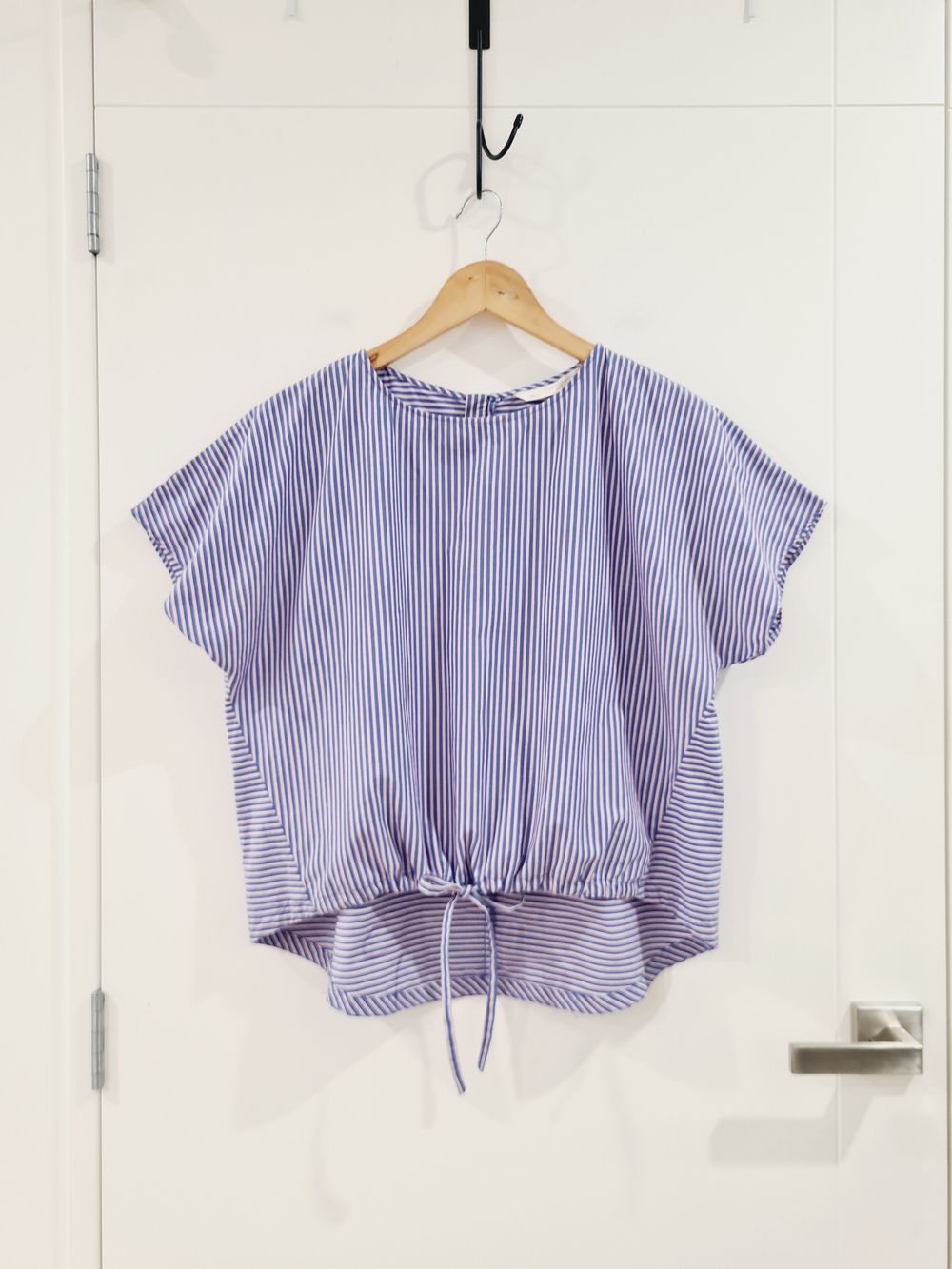 ZARA Blue/Violet Striped Cotton Short Sleeve Relaxed Top