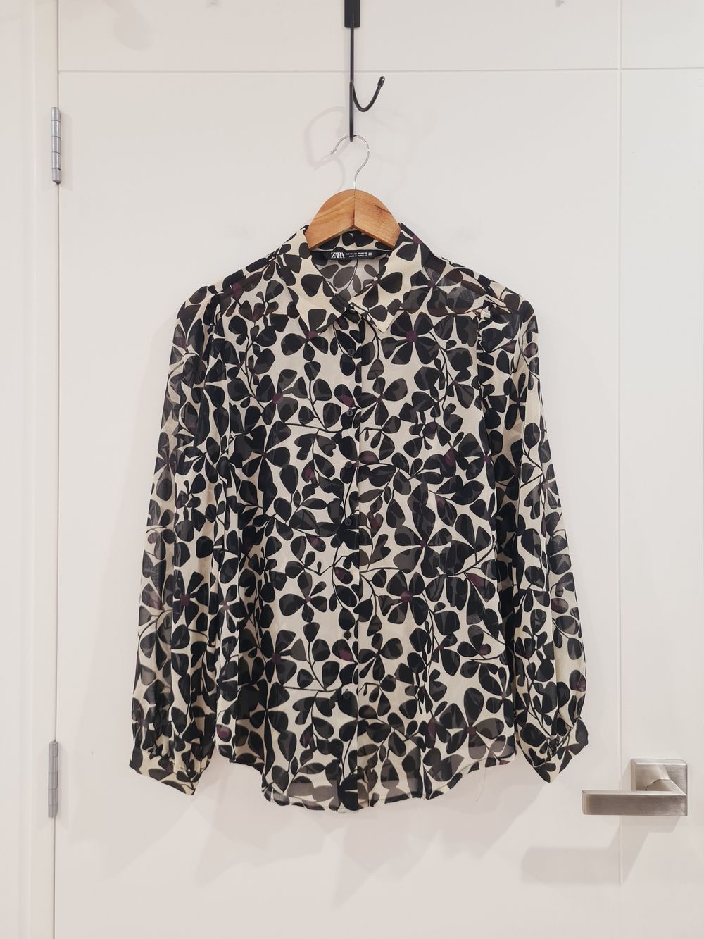 ZARA Beige,Black & Purple Floral Long Sleeve Shirt