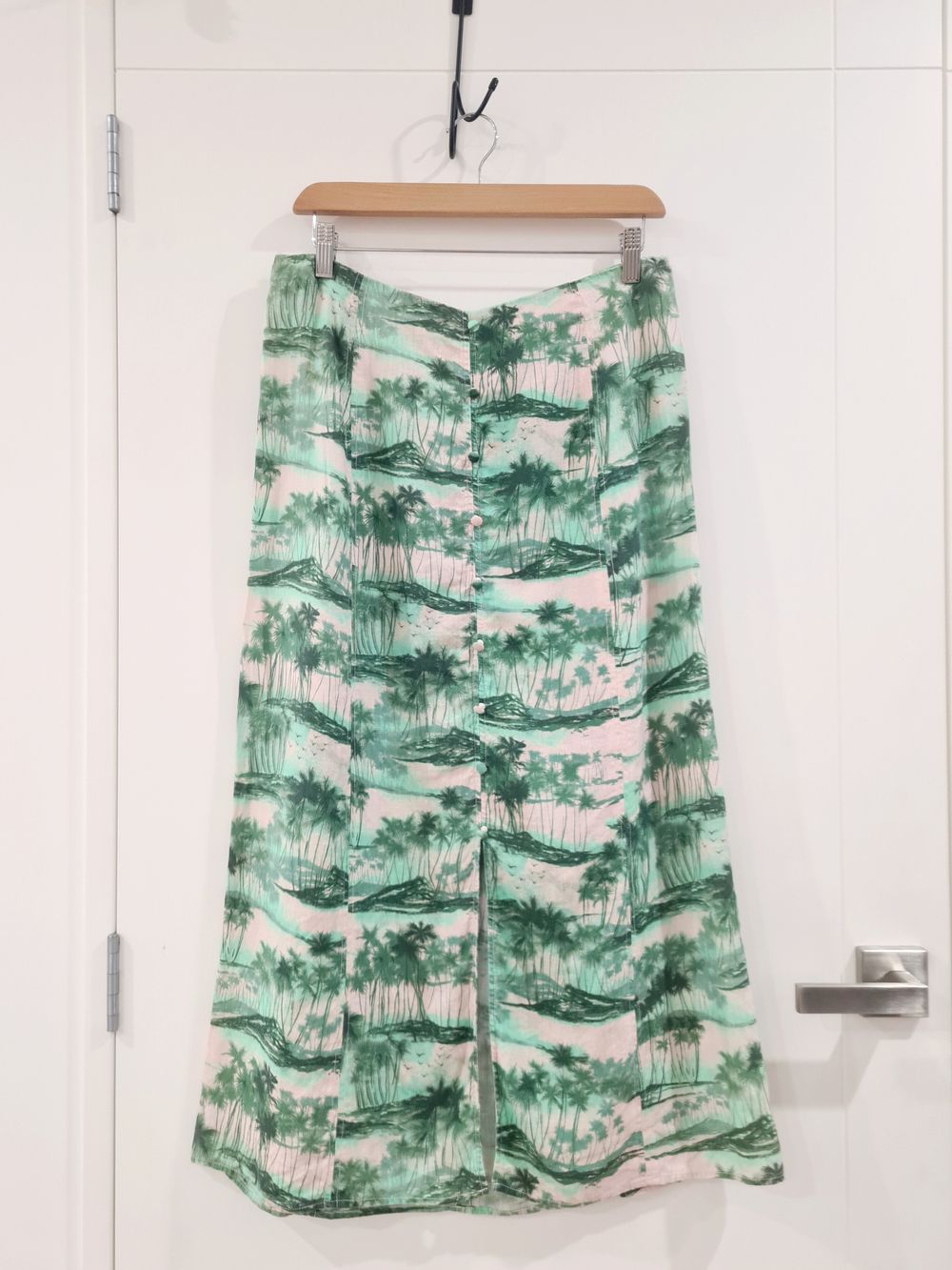 Whistle Green Floral Linen Flowy Long Skirt fits 10-12