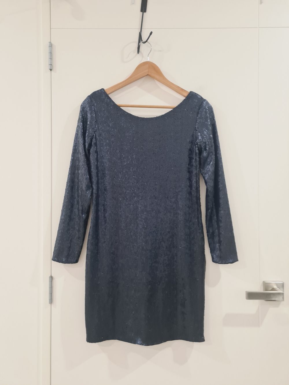 Mango Navy Sequin Long Sleeve Mini Dress fits 10
