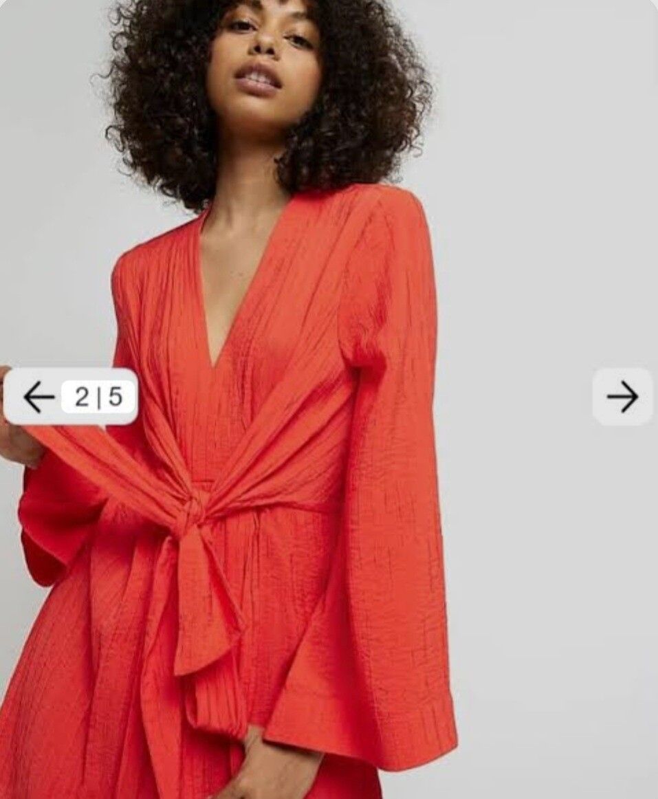 River Island Vermilion Textured Tie Detail Flare Party Dress Size 10