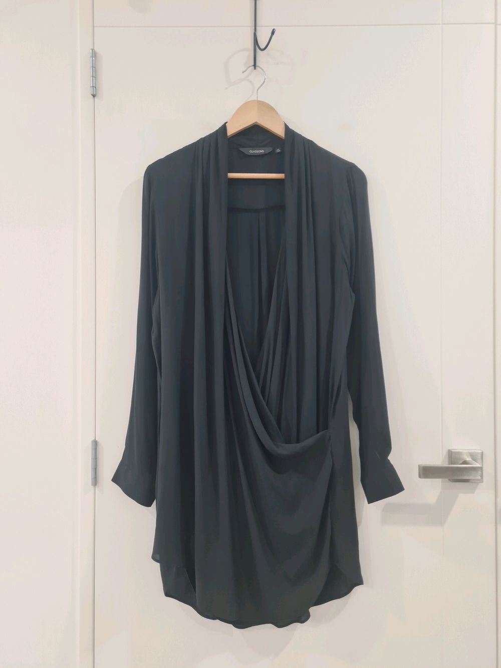 Glassons Black V neck Draped Longline Shirt or Mini Dress
