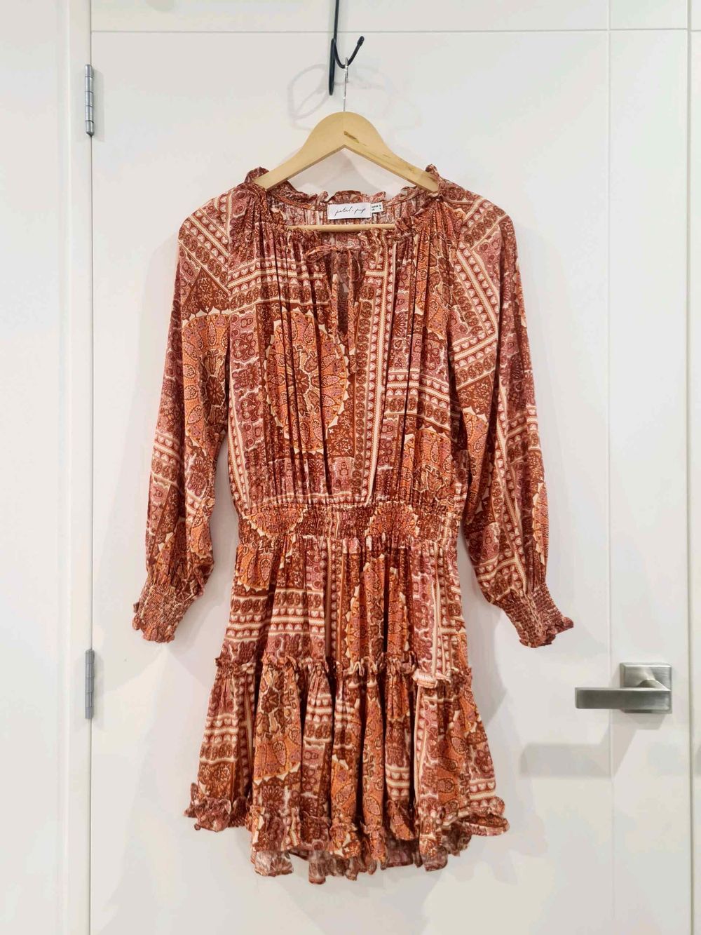 Petal+Pup Amber Brown Paisley Vintage Inspired Tiered Mini Dress