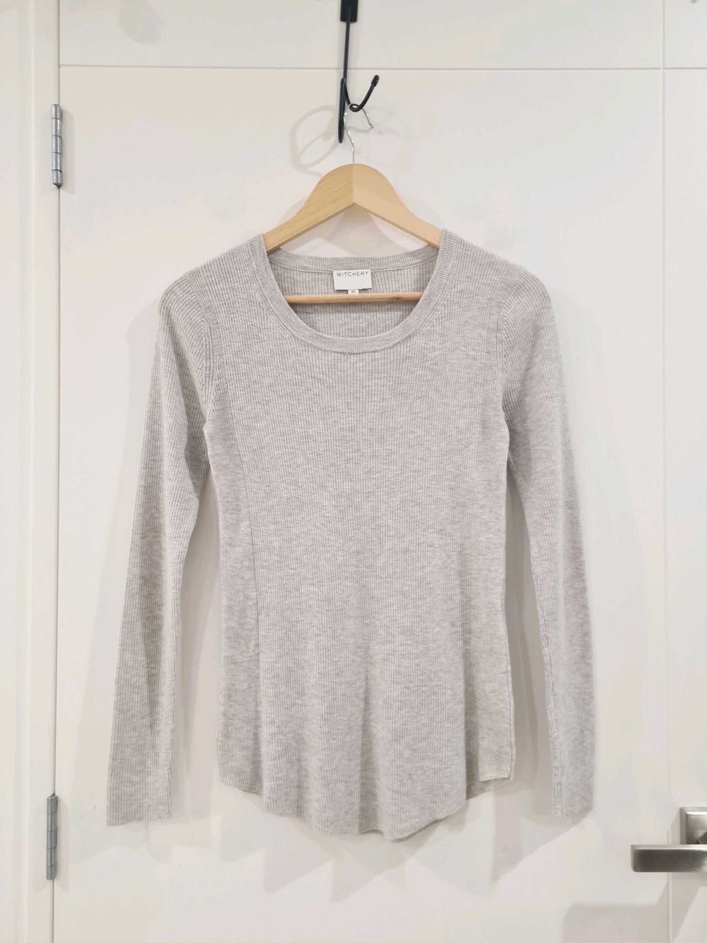 Witchery Grey Marl Classic Crew neck Fitted Rid detail Layering Jersey Knit top