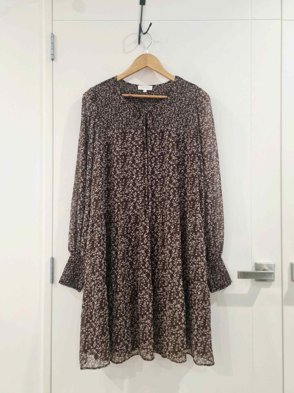 Whistles Brown Floral Relaxed Fit Tiered Flowy Short Dress size 14