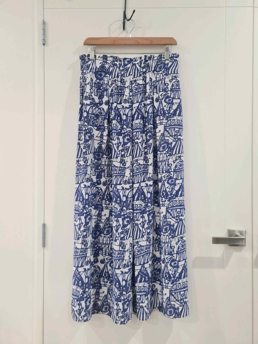 ELK Blue and White Funky pattern Flowy Maxi Skirt