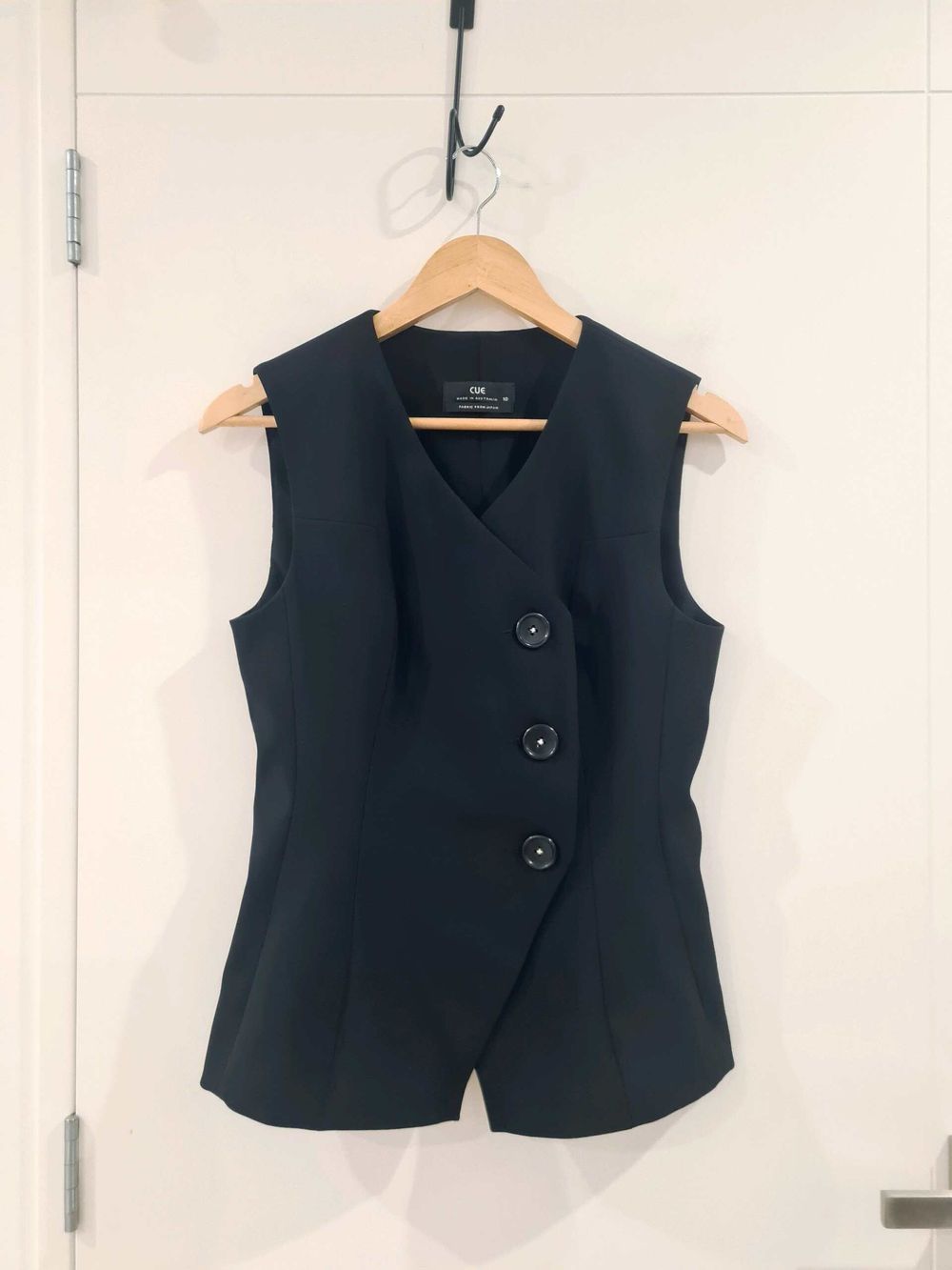 Cue Black Tailored Asymmetric Waistcoat Vest size 10