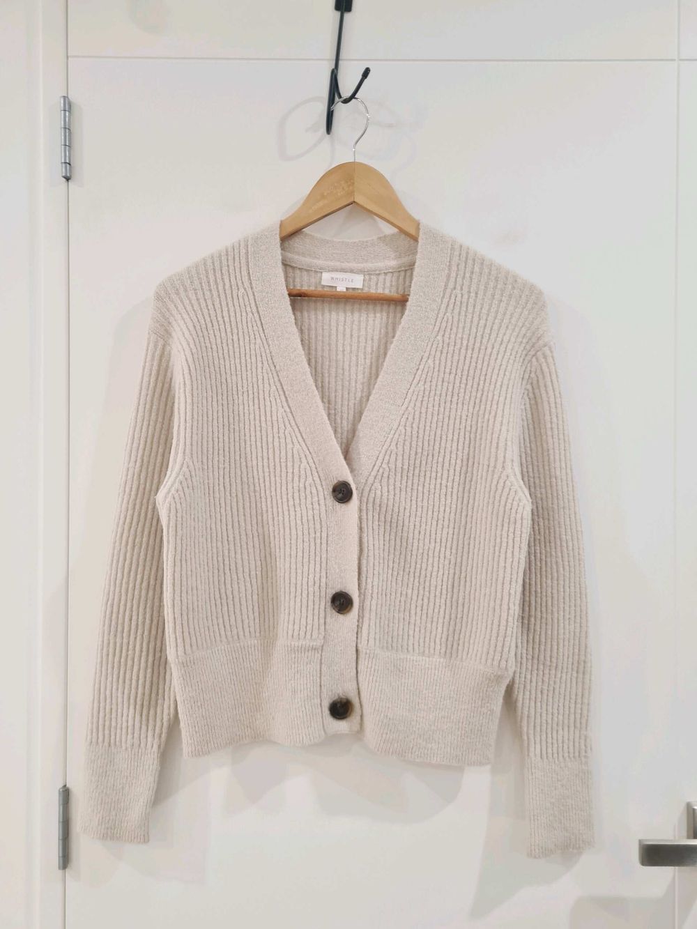 Whistle Beige Wool & Alpaca Blend Ribbed V-Neck Cardigan Size XS