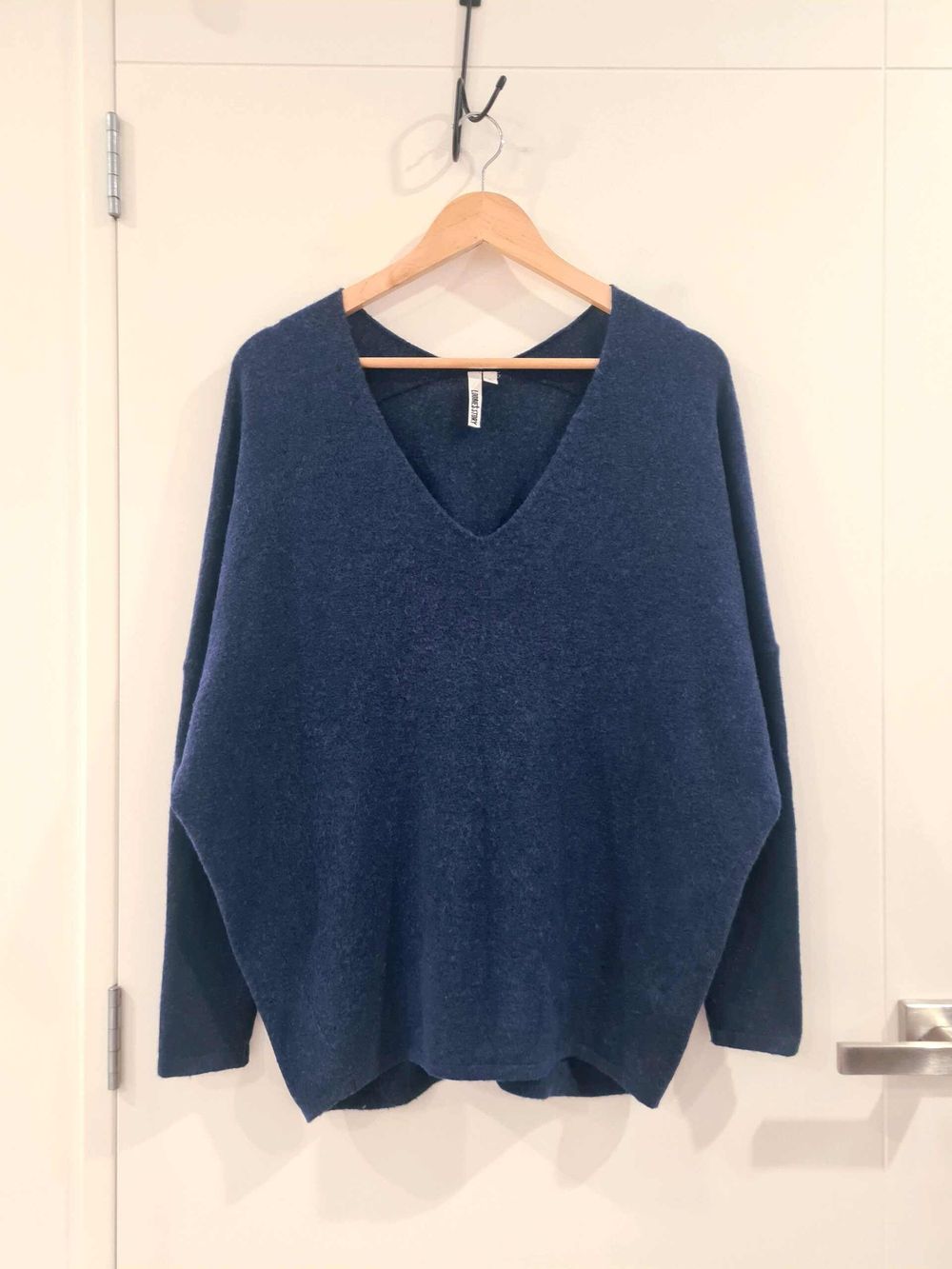 Loobie's Story Navy marl Premium Cashmere blend V neck Oversized Jumper