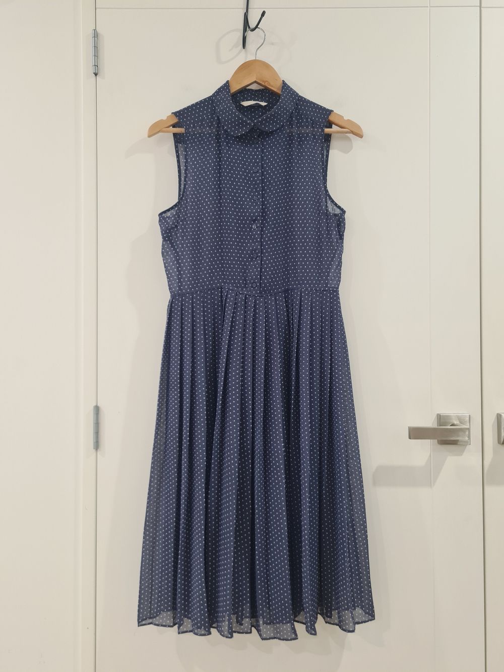 h&m blue pleated dress - H&M Smokey Polka Dot Vintage-Inspired Midi SS26 Mens Apparel Black : Women's Trouser Select Shoe Size:48 complete your look with