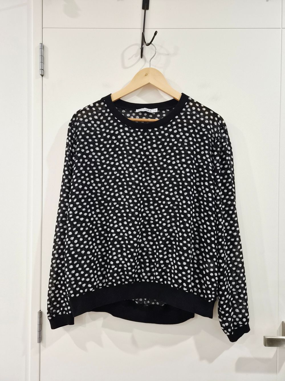 SEEKING LOLA Black Dot Pattern Sheer Long Sleeve Top | Size 12