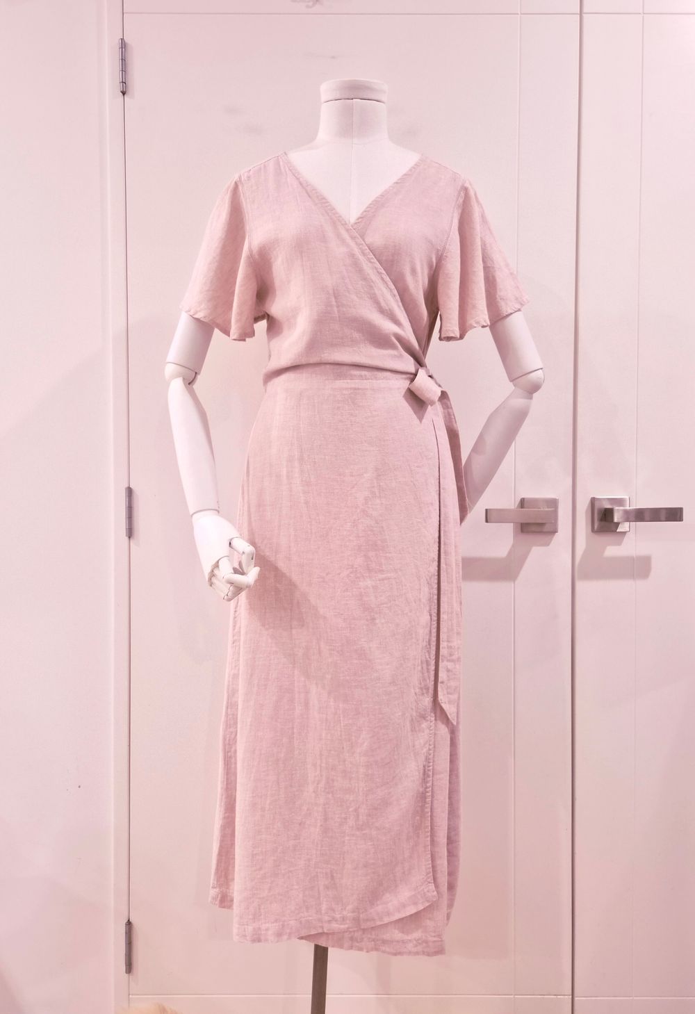 MAX Baby Pink Linen Viscose Wrap A-Line Midi Dress