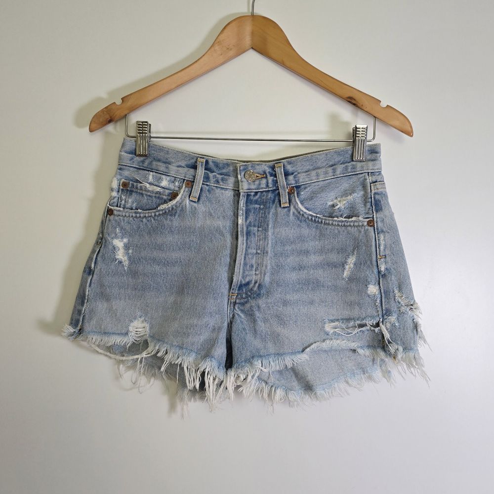 Agolde Los Angeles Parker Distressed cotton Denim Shorts Size 24 Au6
