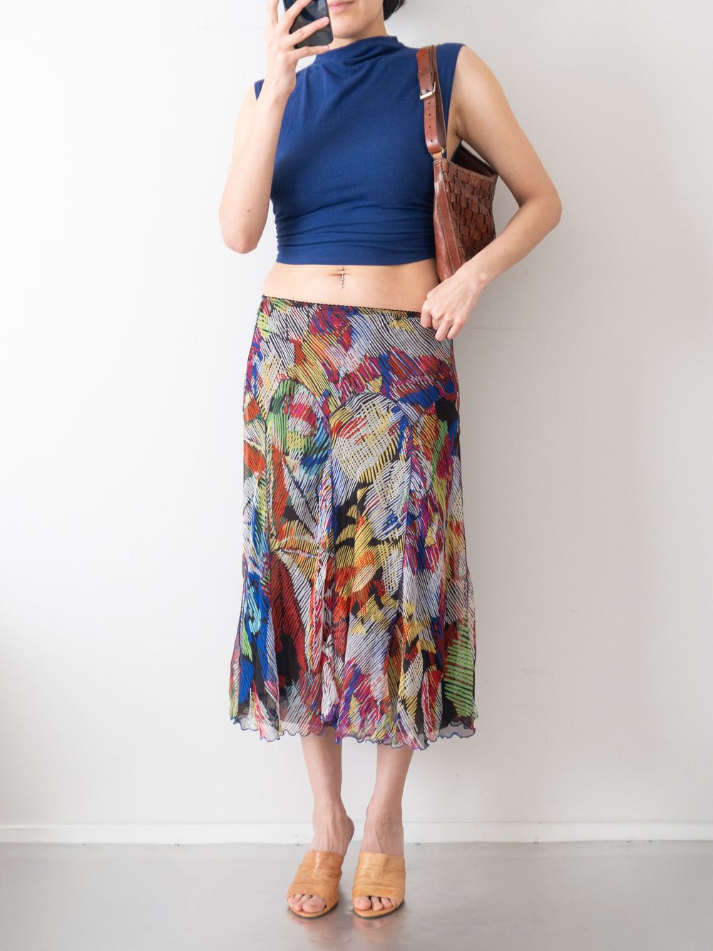 Silk Abstract Midi Skirt Size 8-12