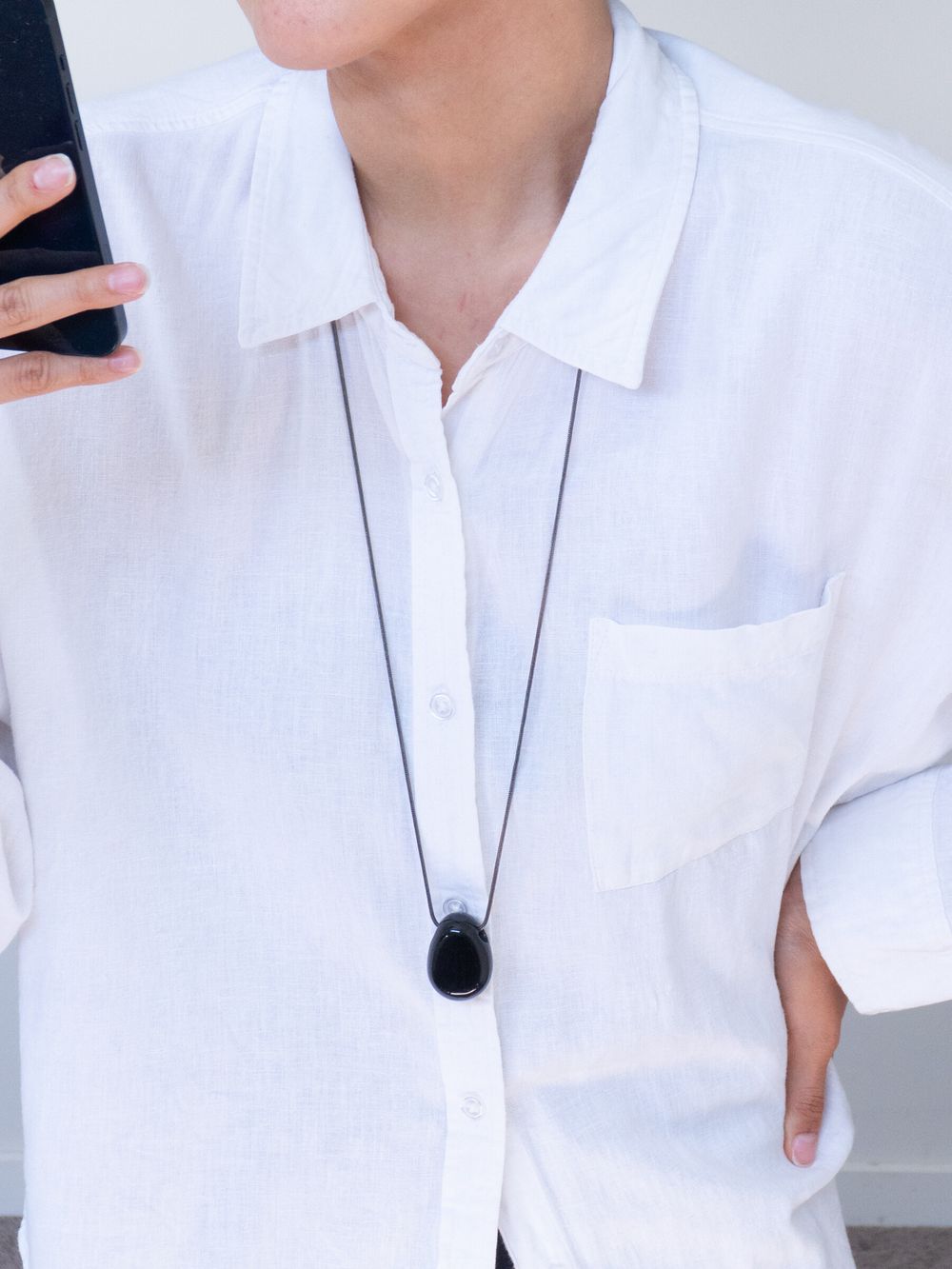 Minimalist Black Glass Pendant Necklace