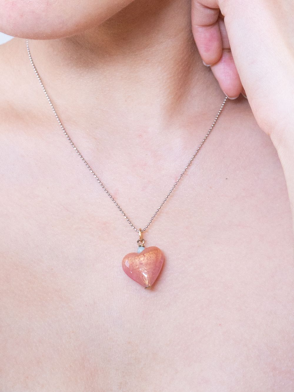 Glass Heart Pendant on Silver Chain