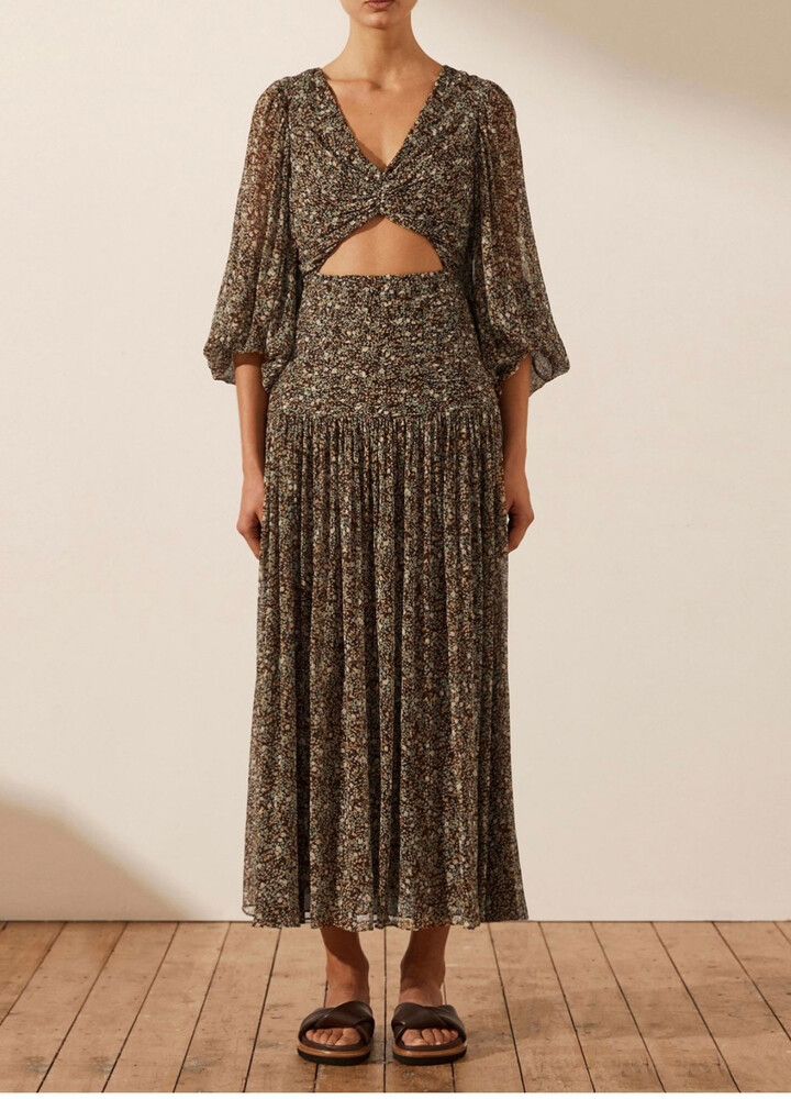 Shona Joy - Shona Joy Floral Cut Out Maxi Dress - Choc/Mint on Designer  Wardrobe