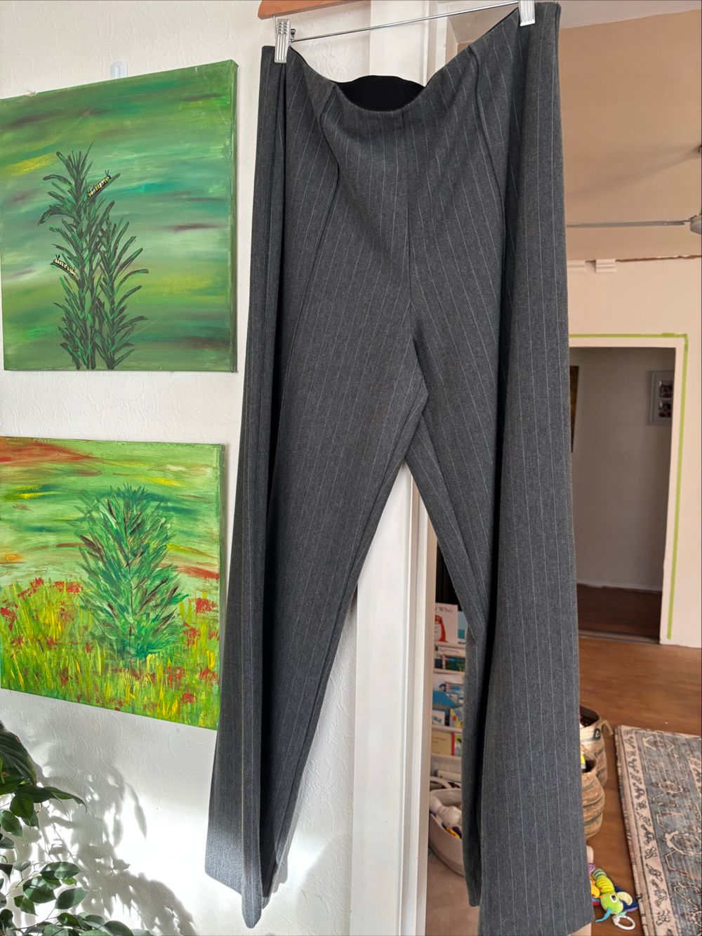 Jigsaw Grey Pinstripe Trousers - elastic waist