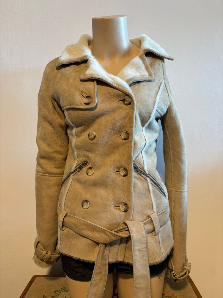 Timberland Leather Beige Shearling Jacket Size M
