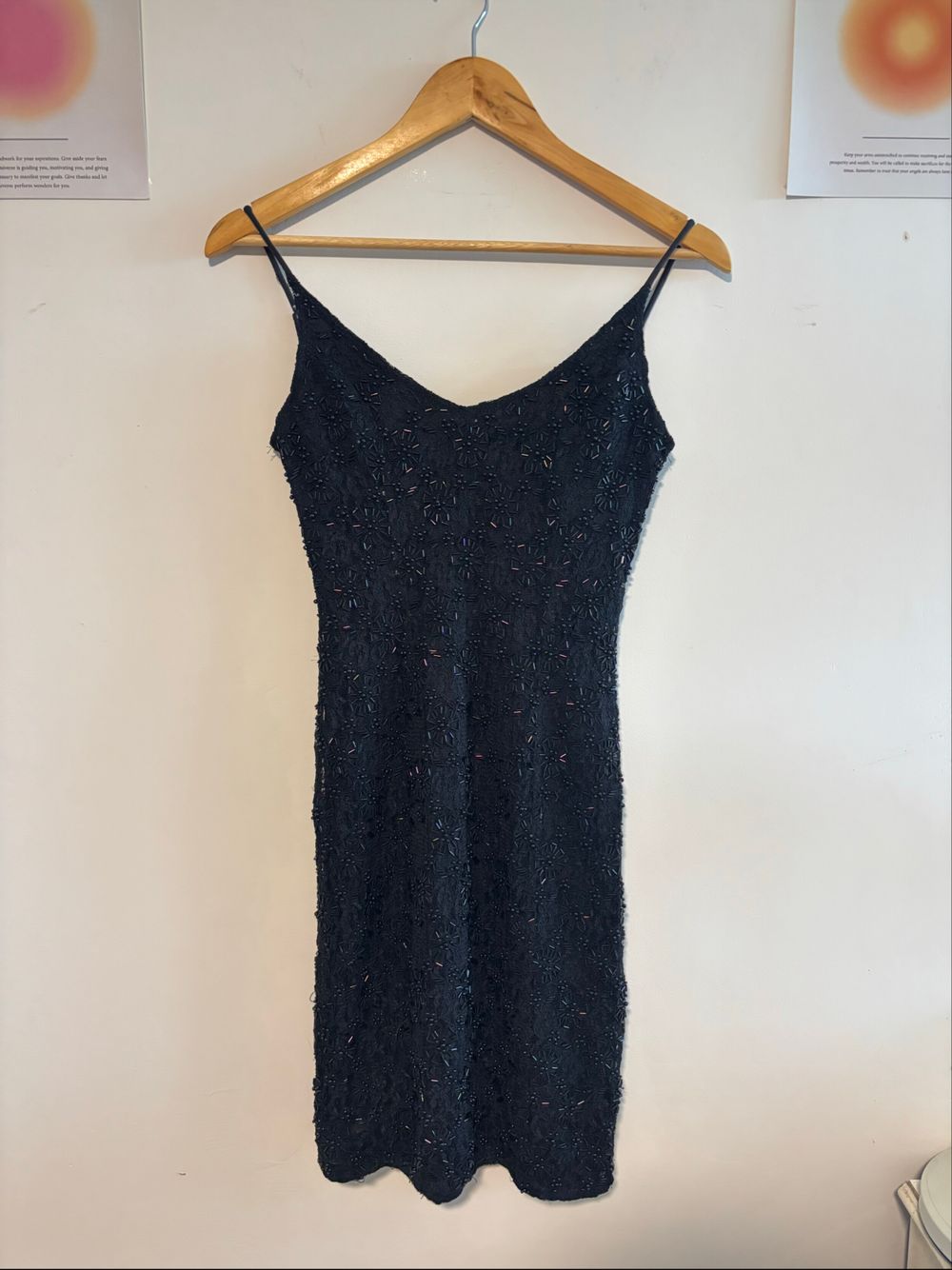 Black Beaded Lace Slip Dress